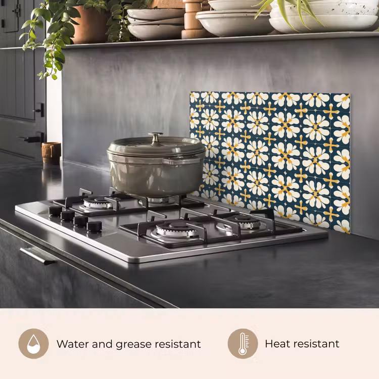 Kitchen splashback for hob - Motif - Tile - Ochre yellow — 2