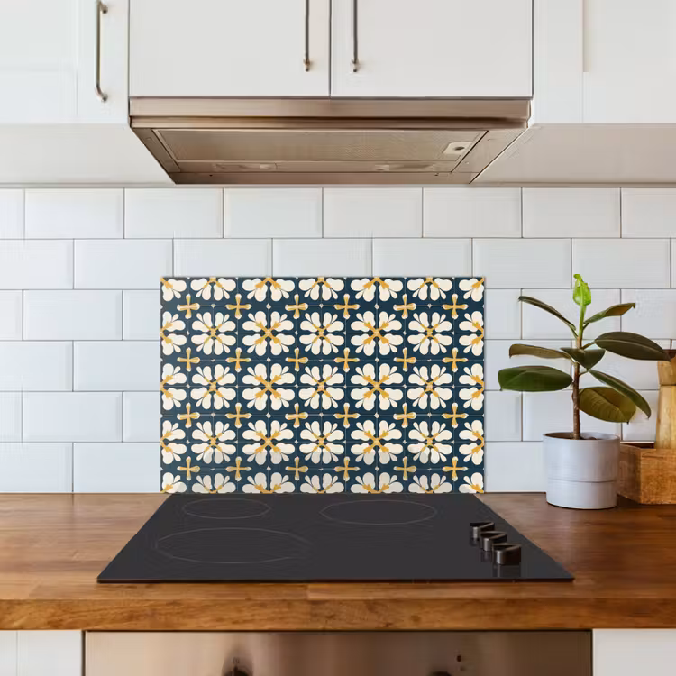 Kitchen splashback for hob - Motif - Tile - Ochre yellow — 3