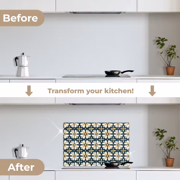 Kitchen splashback for hob - Motif - Tile - Ochre yellow — 7