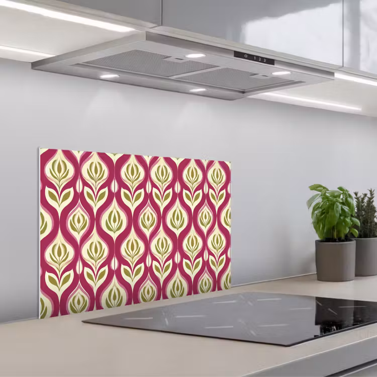 Kitchen splashback for hob - Retro - Floral - Purple — 1