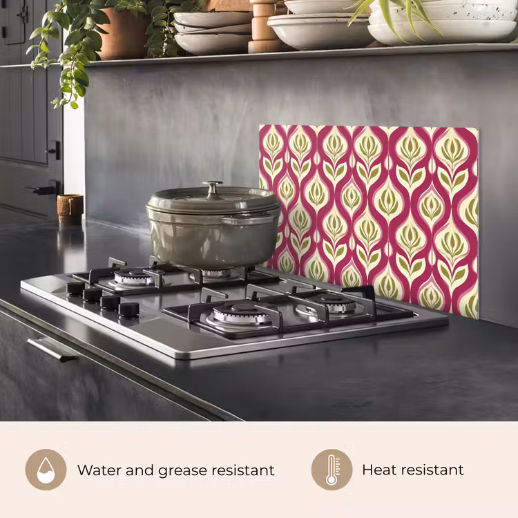 Kitchen splashback for hob - Retro - Floral - Purple — 2