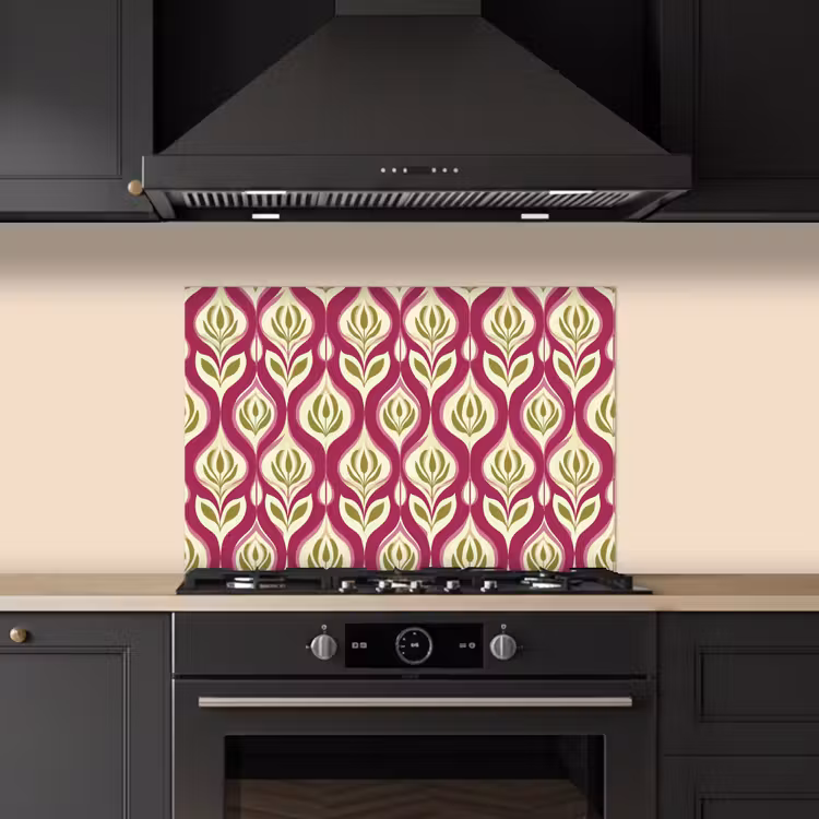 Kitchen splashback for hob - Retro - Floral - Purple — 5