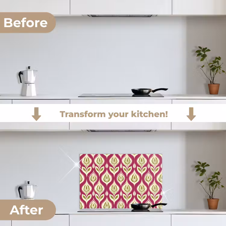 Kitchen splashback for hob - Retro - Floral - Purple — 7