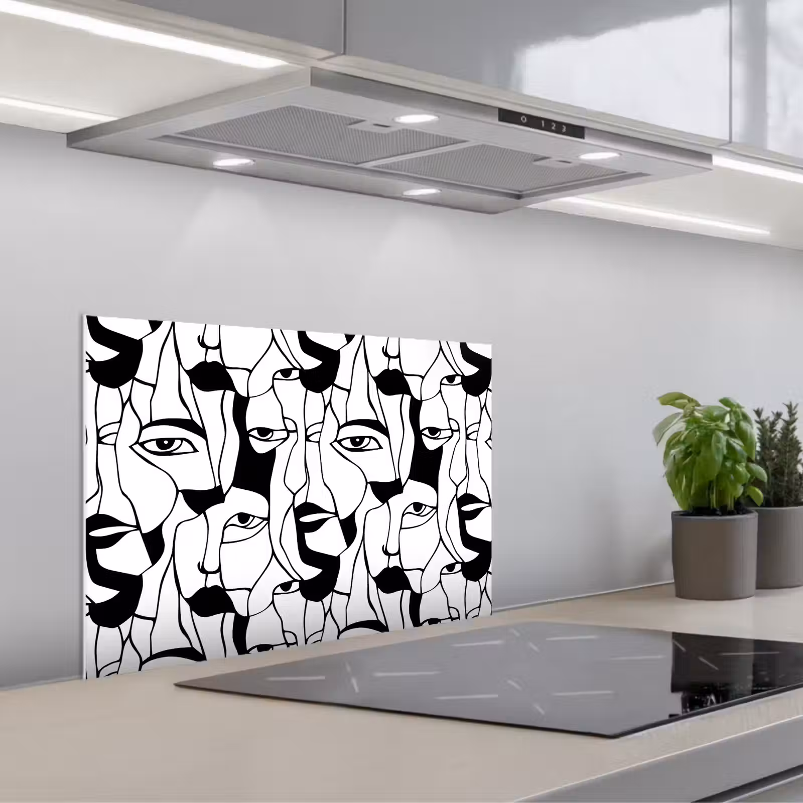 Kitchen splashback for hob - Lines - Faces - Black - White — 1
