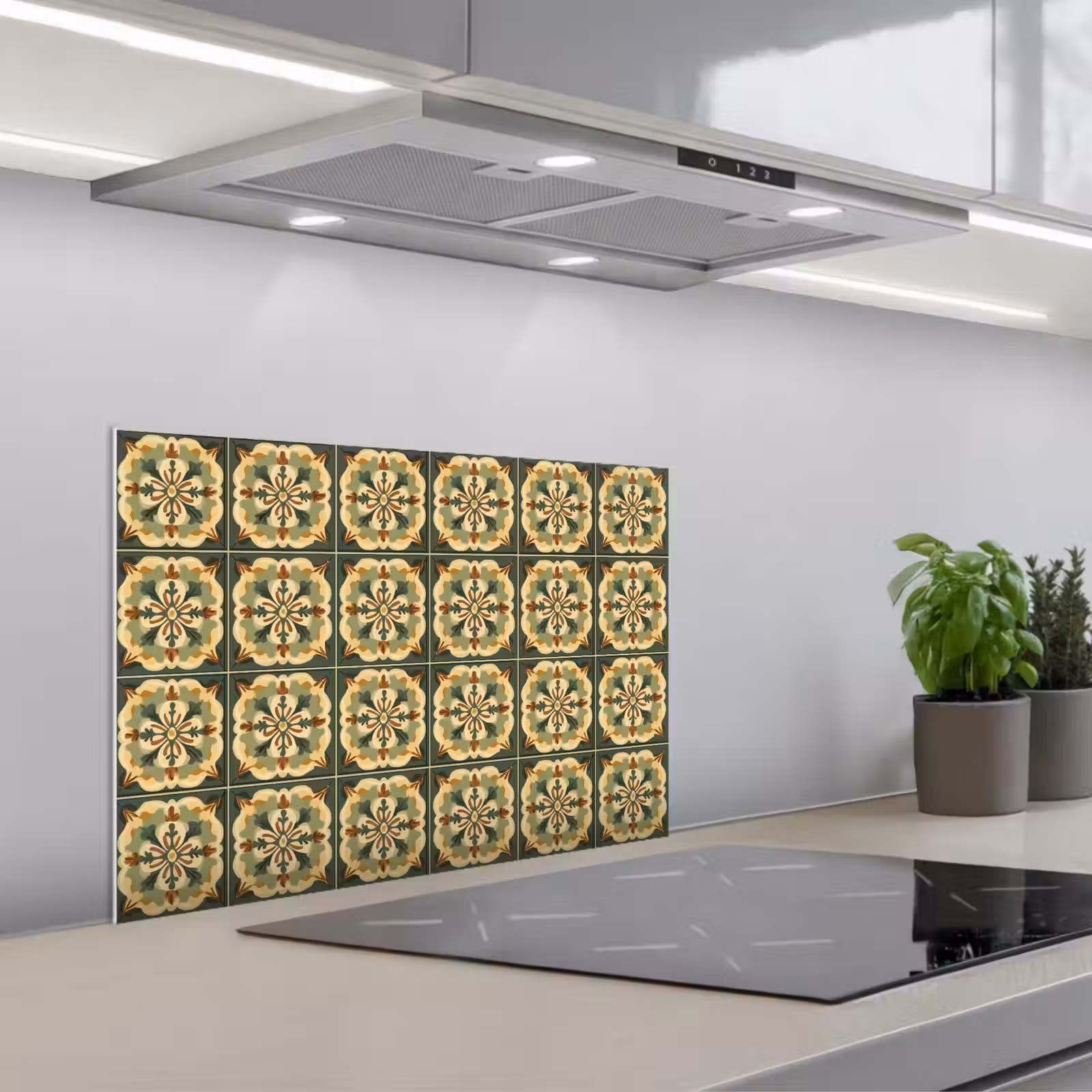 Kitchen splashback for hob - Ornament - Pattern - Green — 1