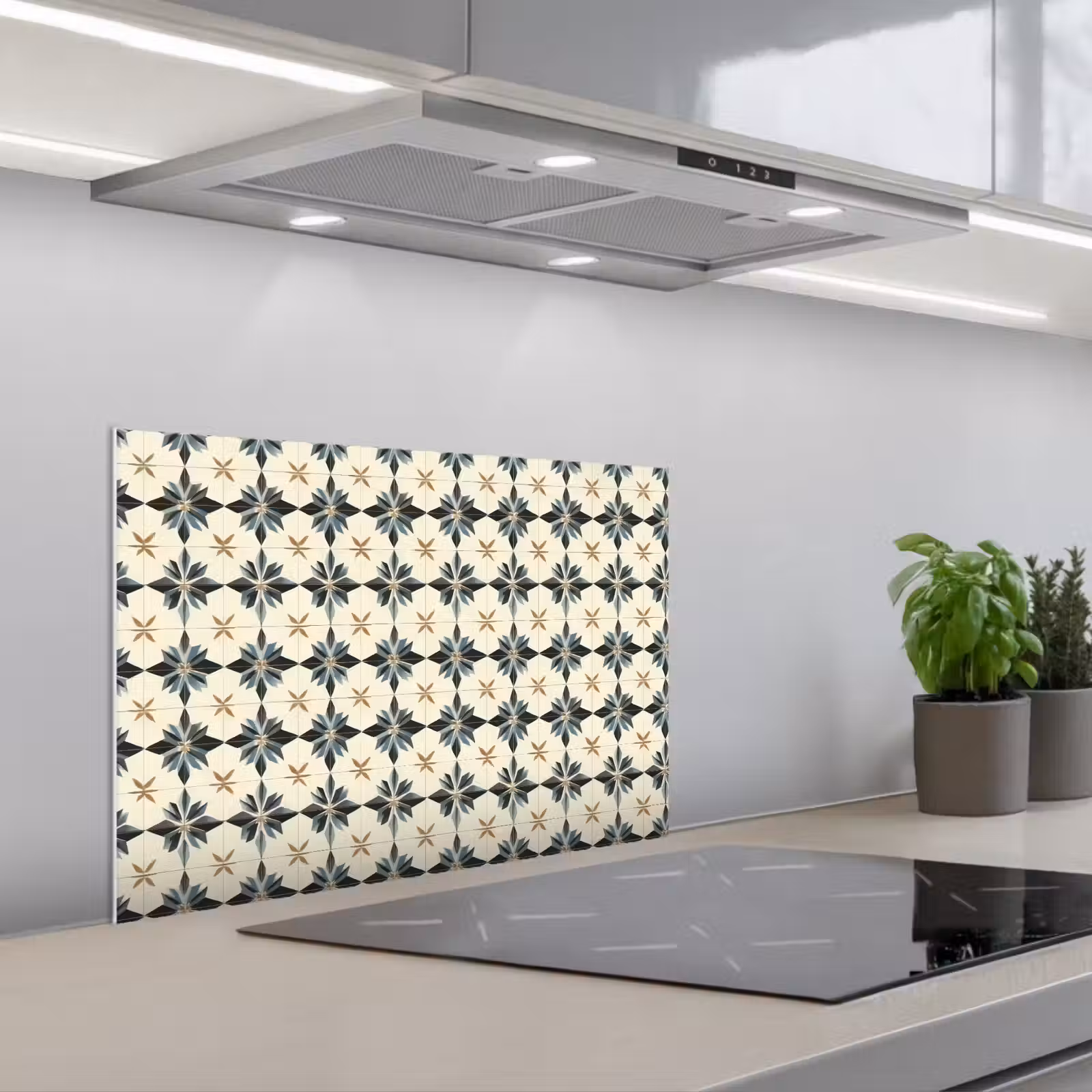 Kitchen splashback for hob - Ornamental - Ornament - Blue — 1