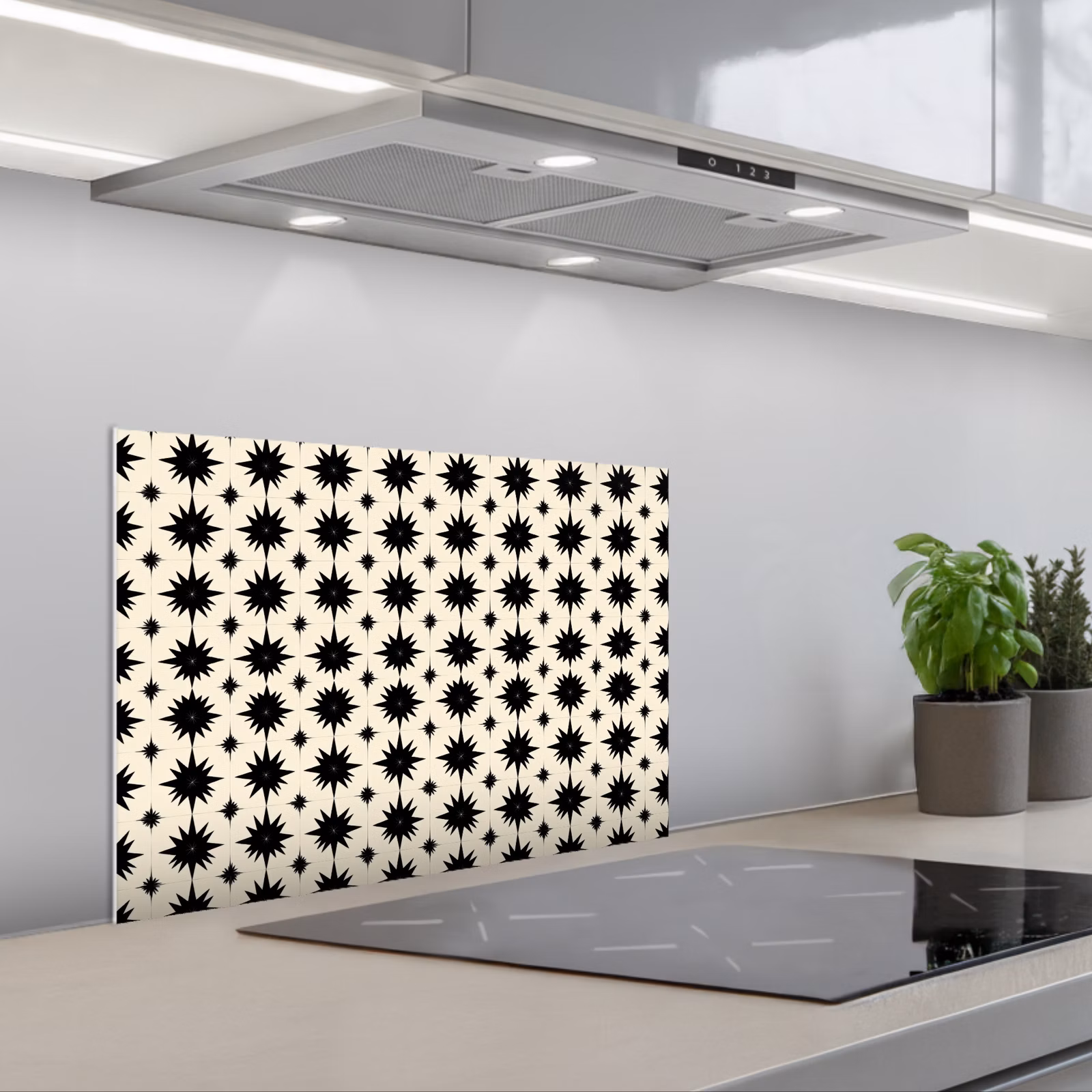 Kitchen splashback for hob - Star shapes - Geometric - Black — 1