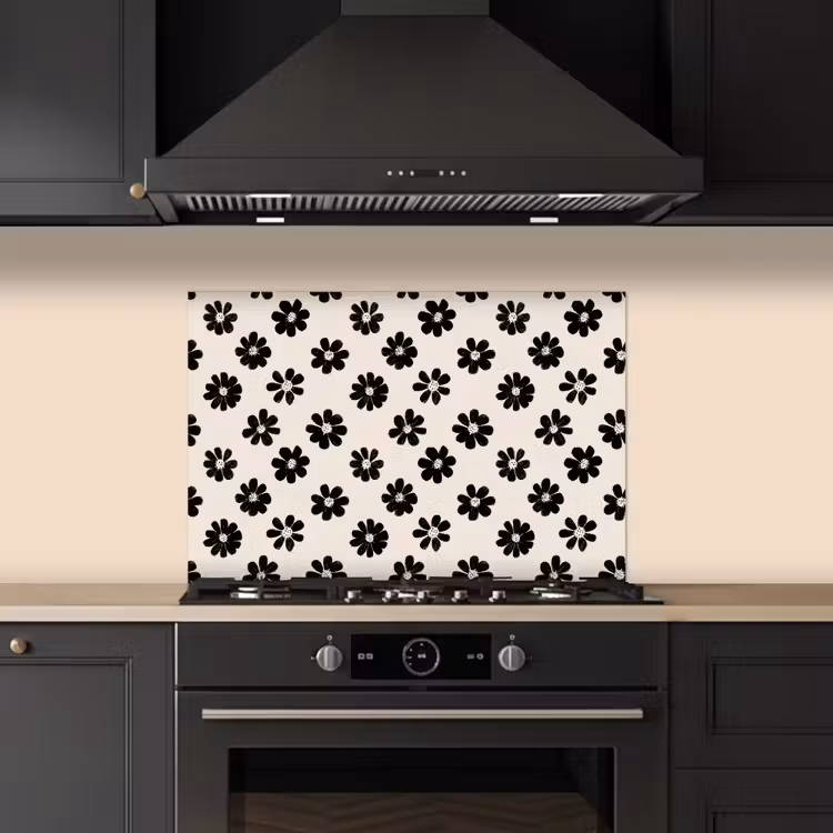 Kitchen splashback for hob - Graphic - Daisies - Black - Beige — 5