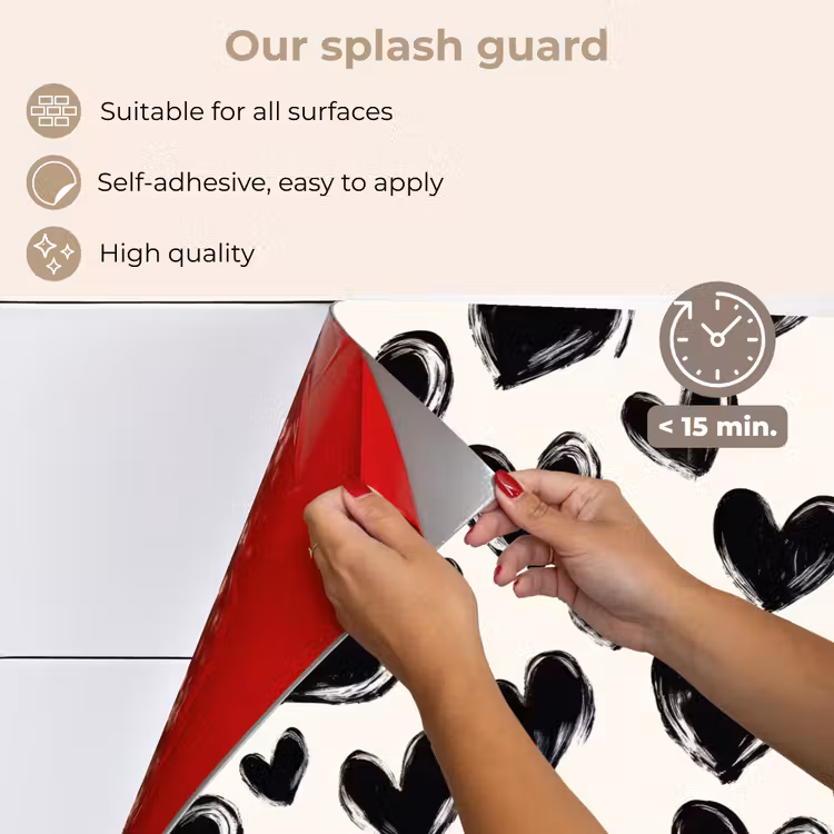 Kitchen splashback for hob - Hearts - Pattern - Black — 4
