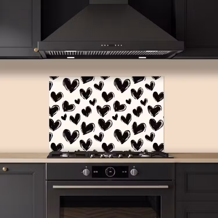 Kitchen splashback for hob - Hearts - Pattern - Black — 5