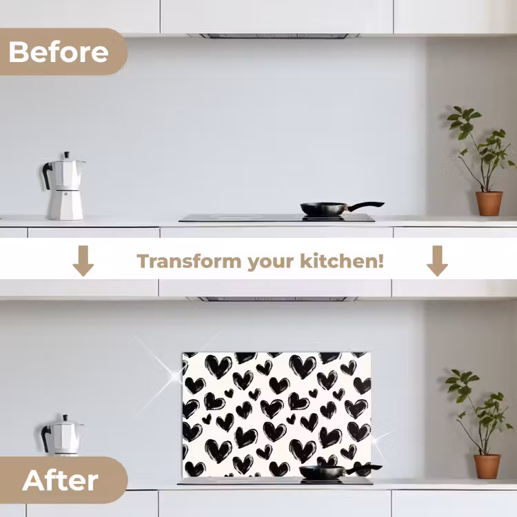 Kitchen splashback for hob - Hearts - Pattern - Black — 7