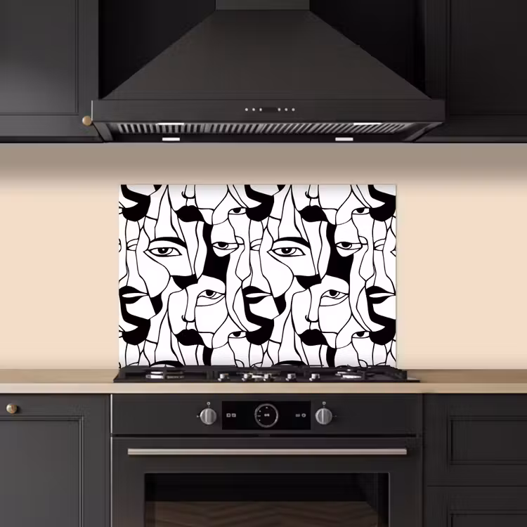 Kitchen splashback for hob - Lines - Faces - Black - White — 5