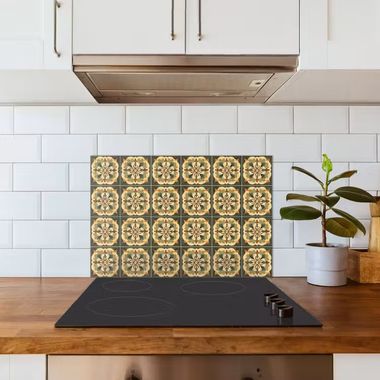 Kitchen splashback for hob - Ornament - Pattern - Green — 3