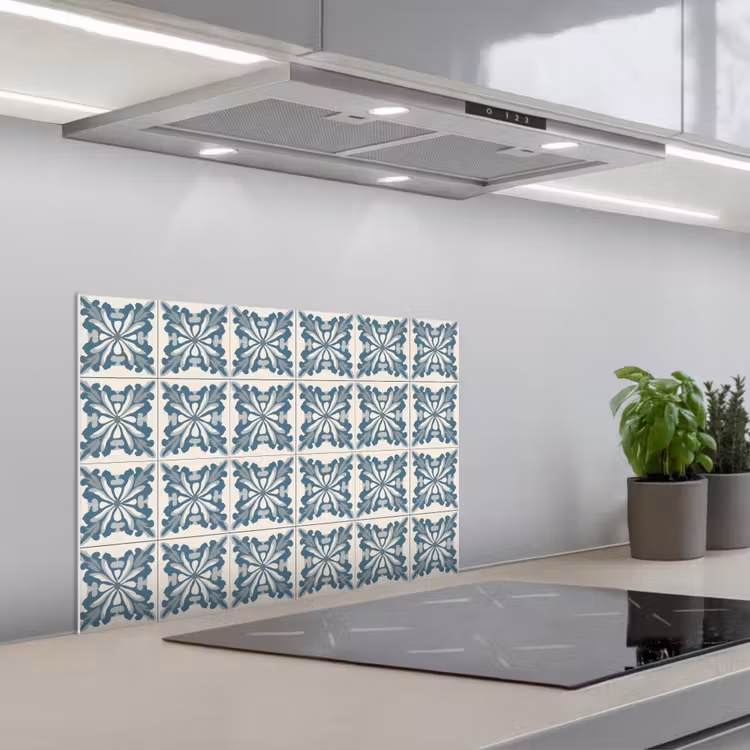 Kitchen splashback for hob - Pattern - Tile - Blue — 1
