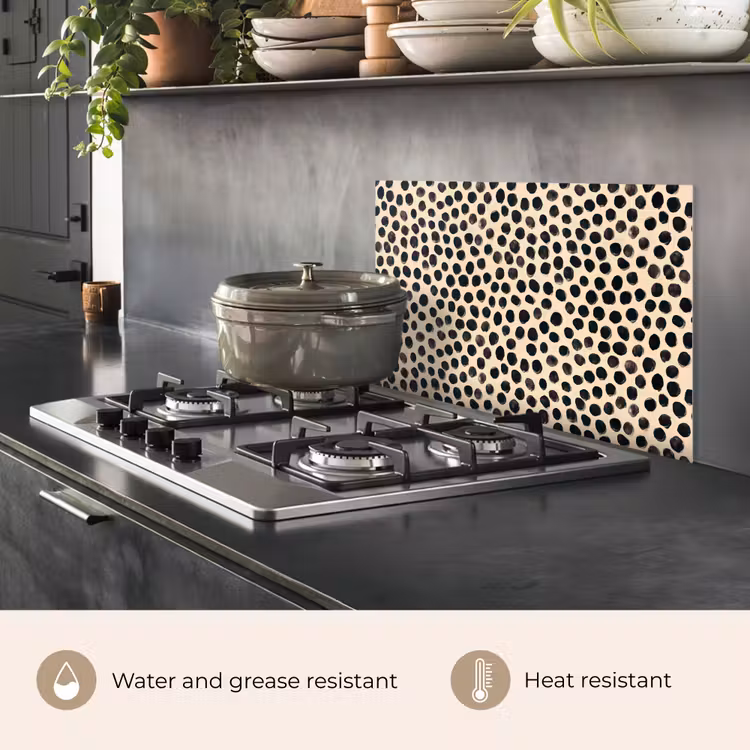 Kitchen splashback for hob - Polka dots - Pattern - Black — 2