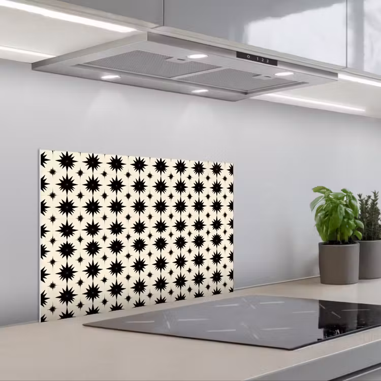 Kitchen splashback for hob - Star shapes - Geometric - Black — 1