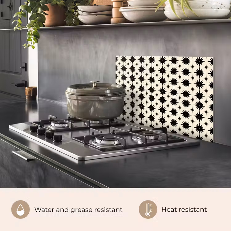 Kitchen splashback for hob - Star shapes - Geometric - Black — 2