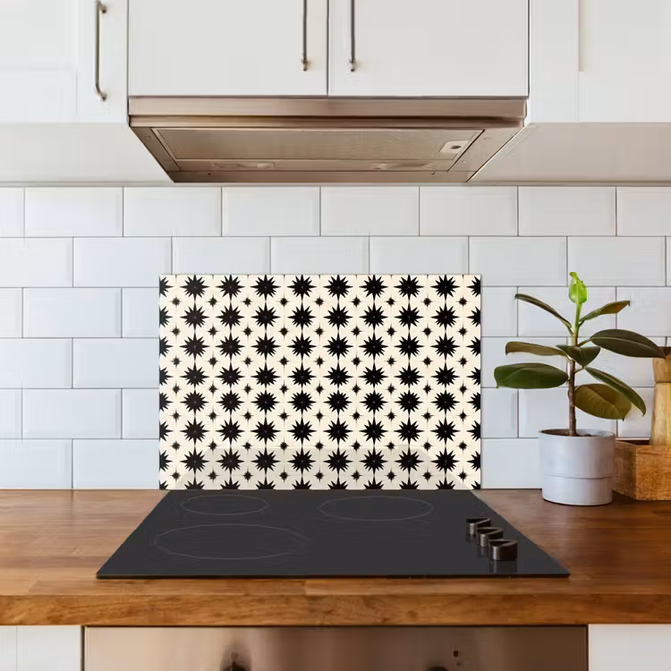 Kitchen splashback for hob - Star shapes - Geometric - Black — 3