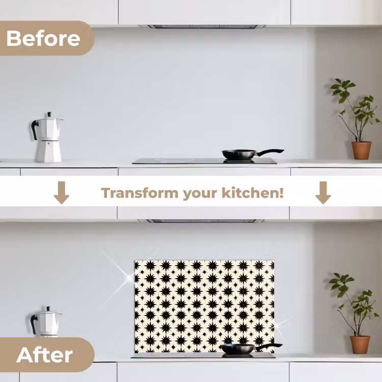 Kitchen splashback for hob - Star shapes - Geometric - Black — 7
