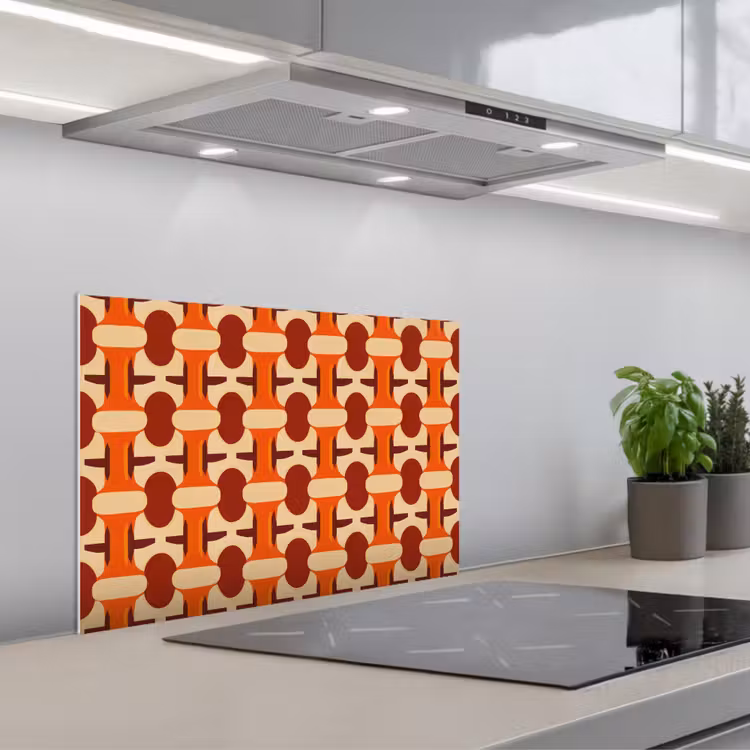 Kitchen splashback for hob - Geometric - Retro - Orange — 1