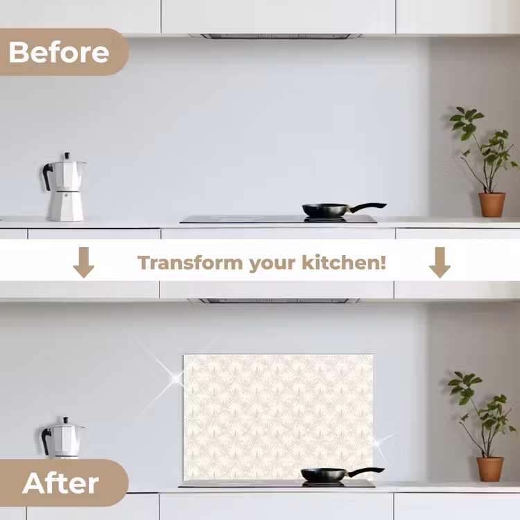 Kitchen splashback for hob - Pattern - Flowers - Beige — 7