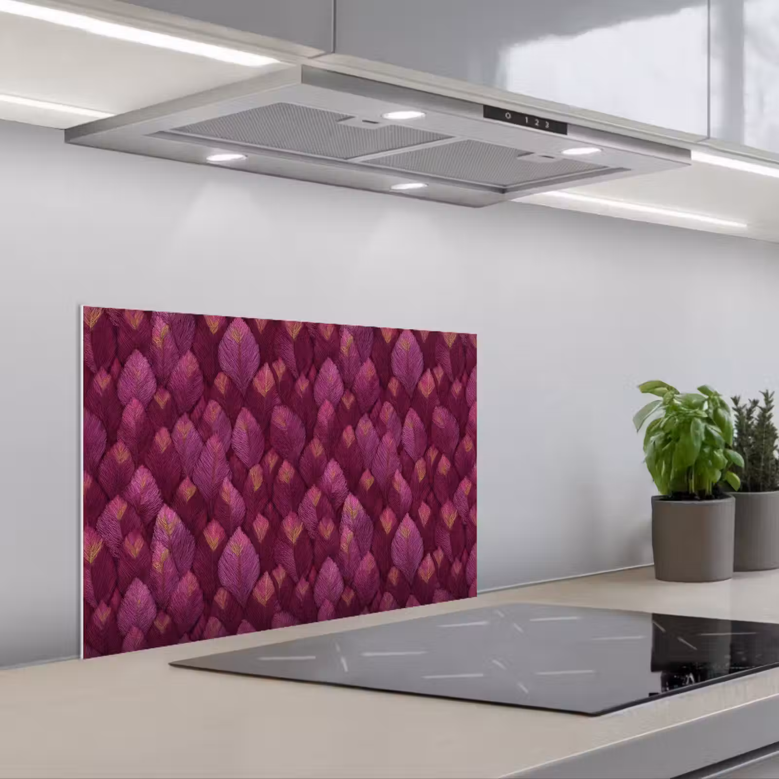 Kitchen splashback for hob - Leaves - Pattern - Burgundy — 1