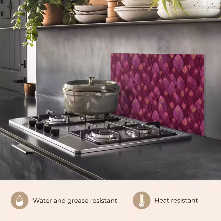 Kitchen splashback for hob - Leaves - Pattern - Burgundy — 2