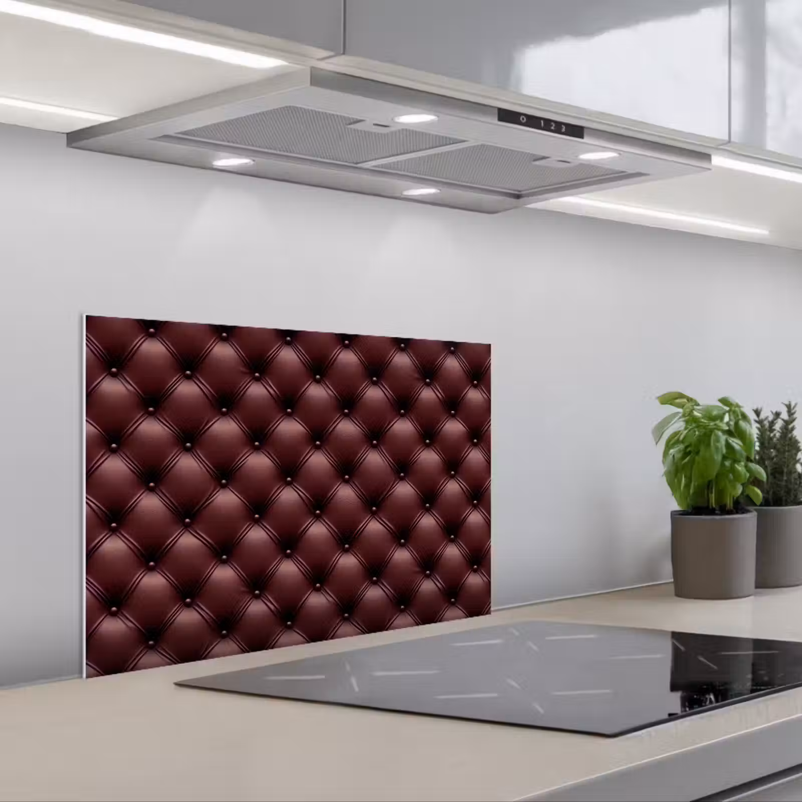 Kitchen splashback for hob - Leather - Pattern - Bordeaux — 1