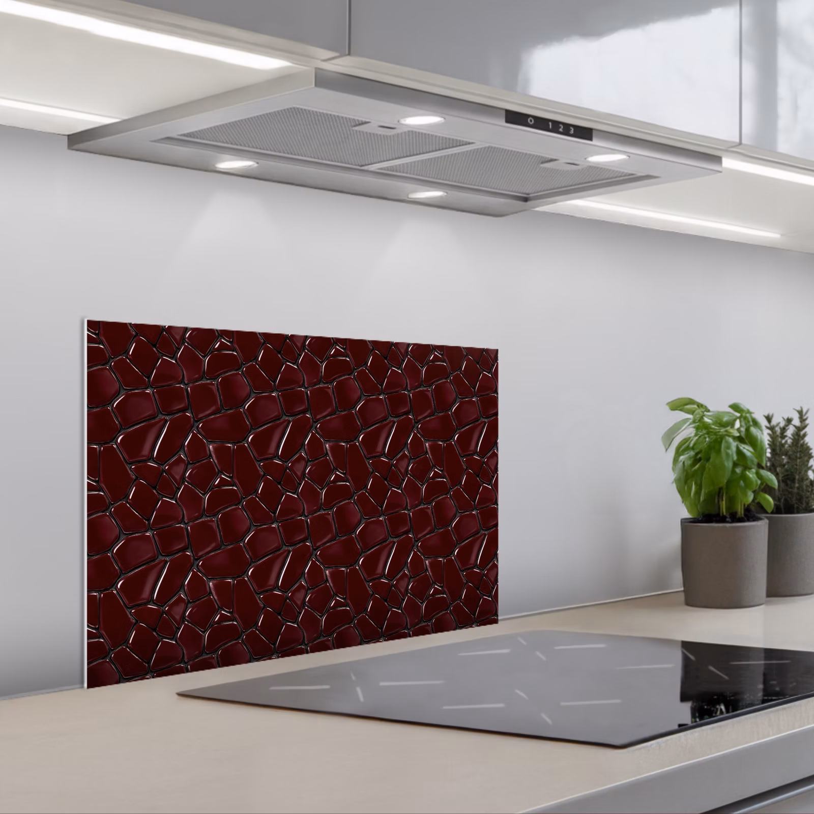 Kitchen splashback for hob - Mosaic - Tile - Bordeaux red — 1