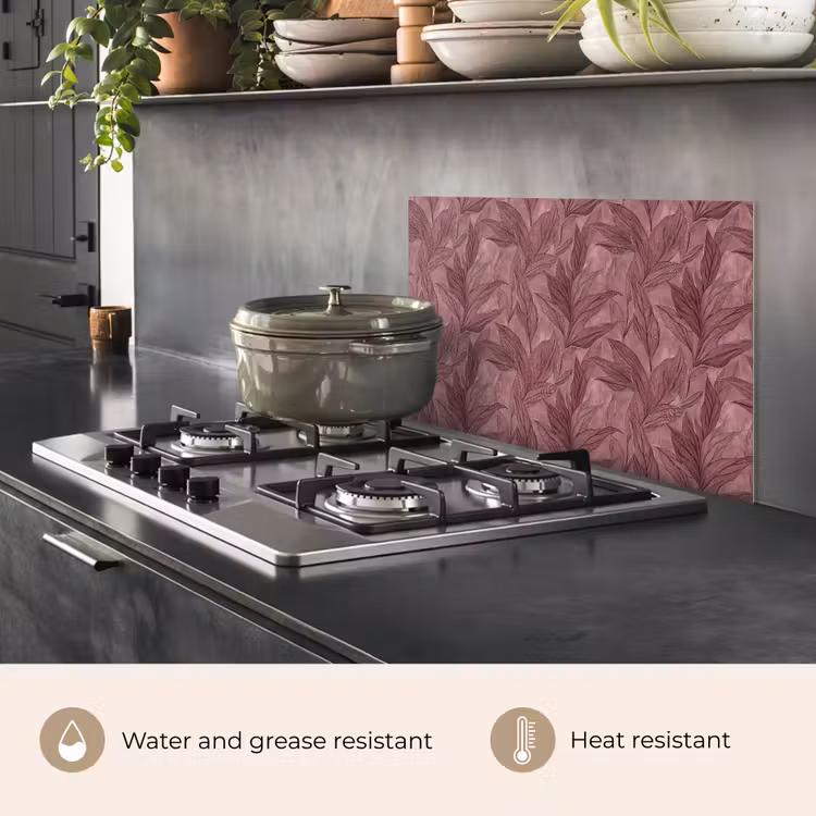 Kitchen splashback for hob - Leaves - Pattern - Purple — 2