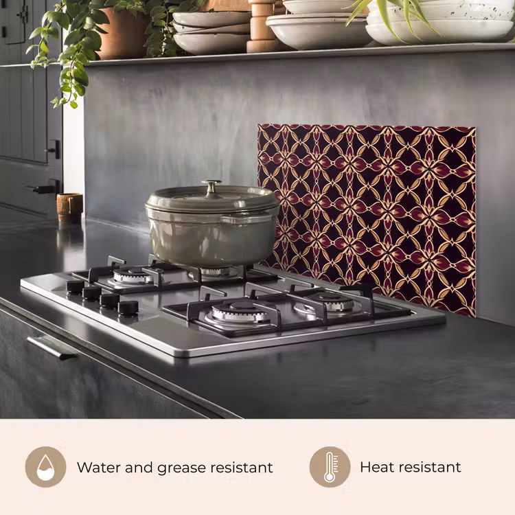 Kitchen splashback for hob - Symmetrical - Tile - Burgundy — 2