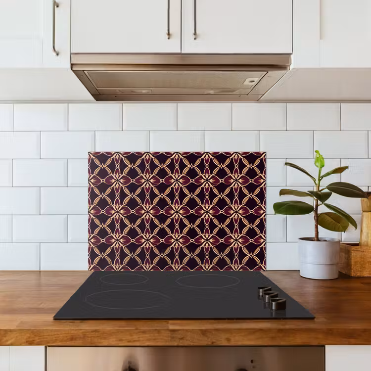 Kitchen splashback for hob - Symmetrical - Tile - Burgundy — 3