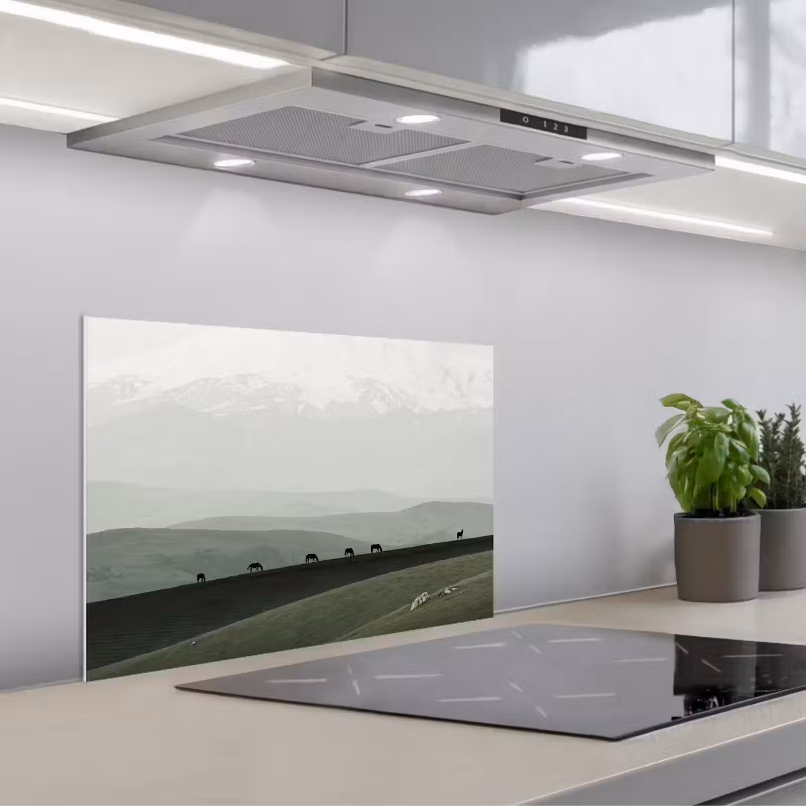 Kitchen splashback for hob - Gray - Mountain - Horses — 1