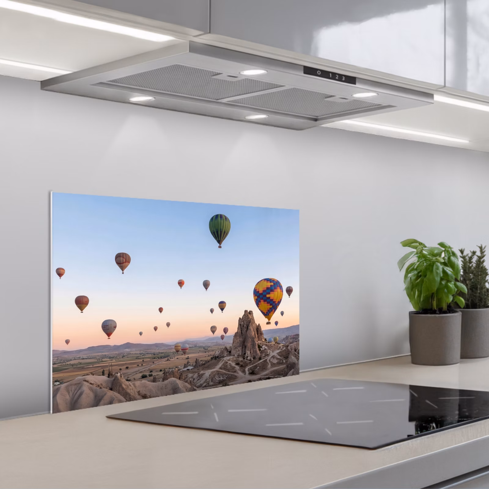 Kitchen splashback for hob - Hot air balloons - Rocks - Sunrise — 1