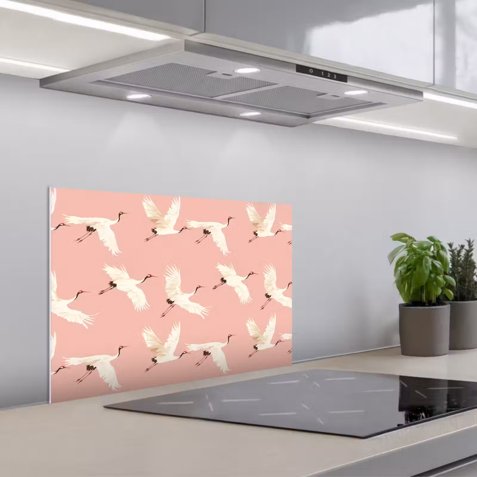 Kitchen splashback for hob - Modern - Cranes - Pink — 1