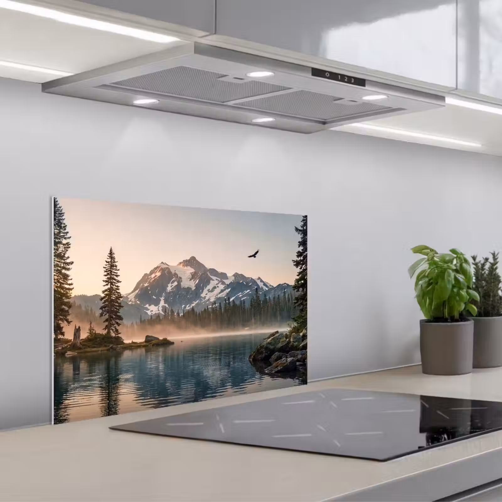 Kitchen splashback for hob - Mountains - Water - Trees — 1