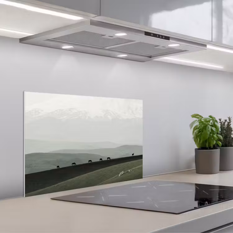 Kitchen splashback for hob - Gray - Mountain - Horses — 1
