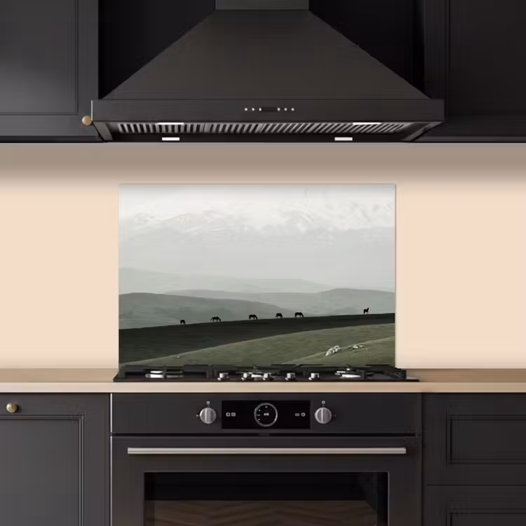 Kitchen splashback for hob - Gray - Mountain - Horses — 5
