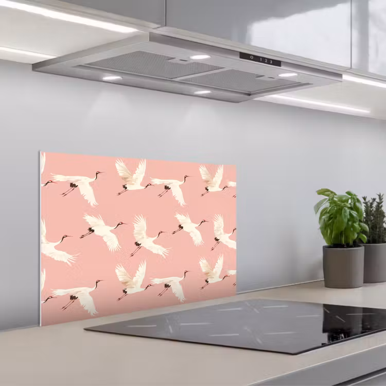 Kitchen splashback for hob - Modern - Cranes - Pink — 1