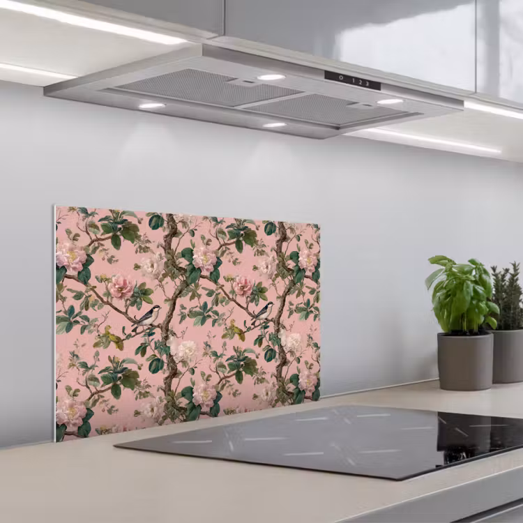 Kitchen splashback for hob - Peonies - Botanical - Bird — 1