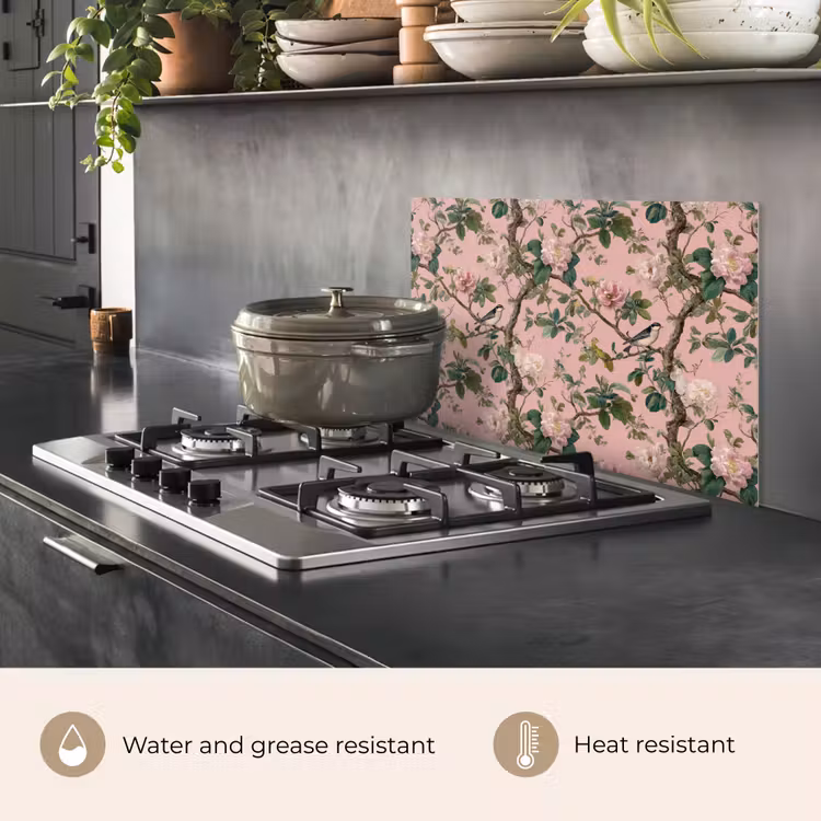Kitchen splashback for hob - Peonies - Botanical - Bird — 2