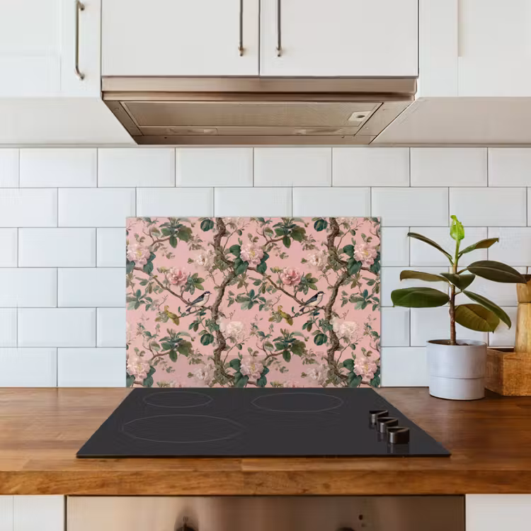 Kitchen splashback for hob - Peonies - Botanical - Bird — 3