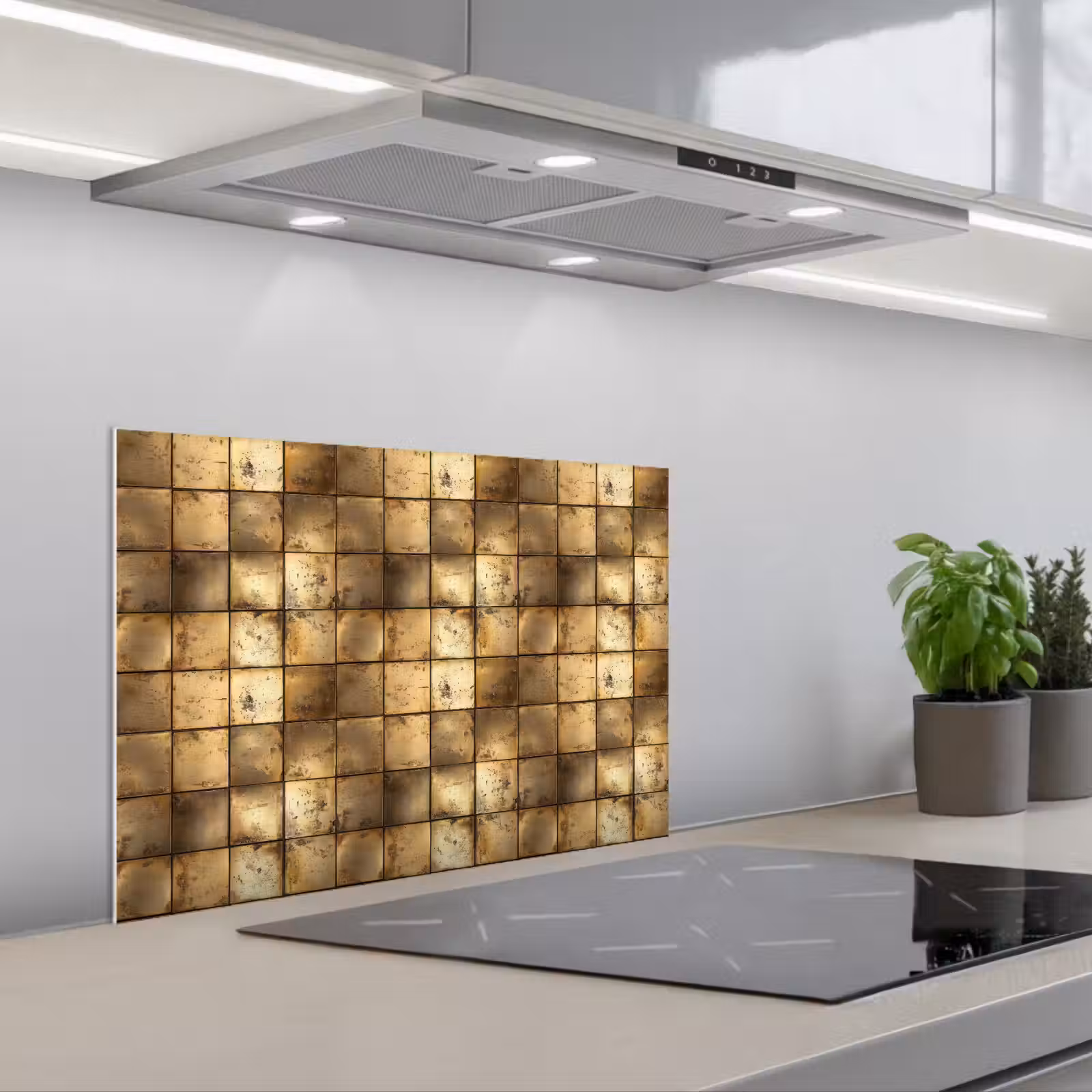 Kitchen splashback for hob - Geometric - Tiles - Gold — 1