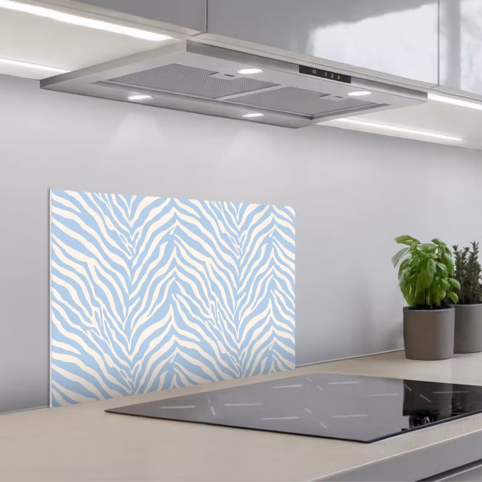 Kitchen splashback for hob - Zebra - Motif - Blue - White — 1