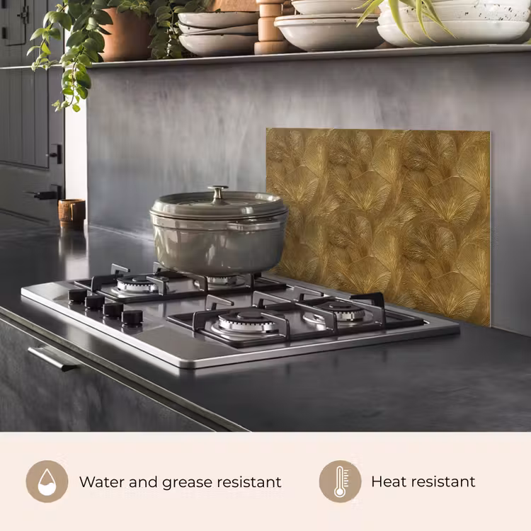 Kitchen splashback for hob - Organic - Lines - Gold — 2