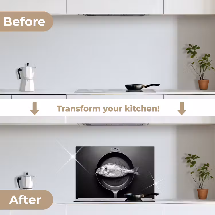 Kitchen splashback for hob - Pan - Fish - Black - White — 7