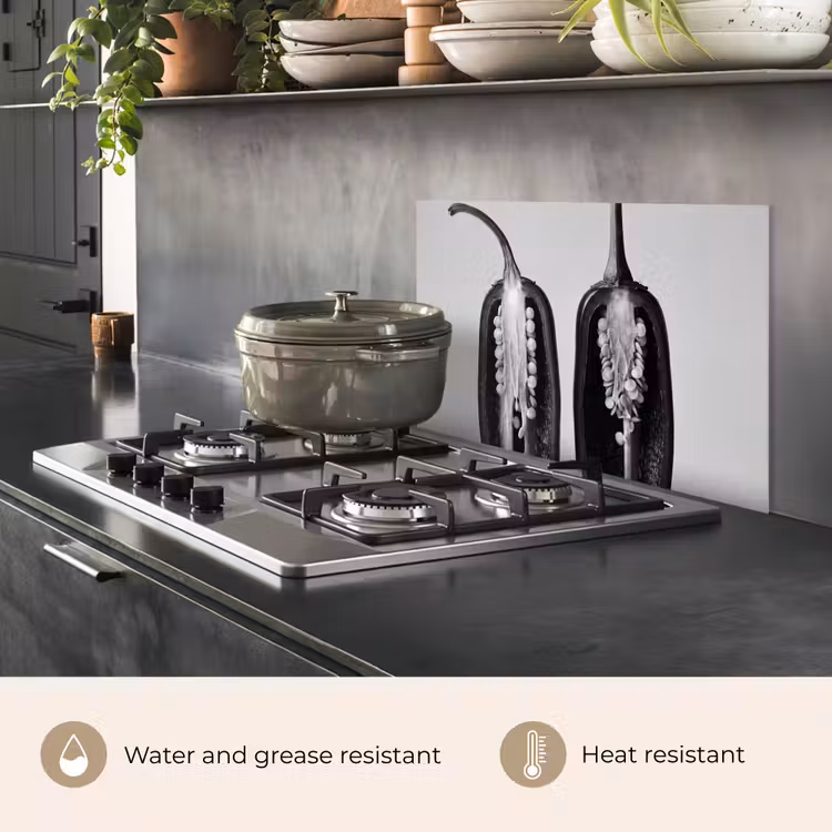 Kitchen splashback for hob - Peppers - Black - White - Seedlings — 2