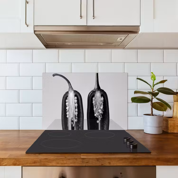 Kitchen splashback for hob - Peppers - Black - White - Seedlings — 3