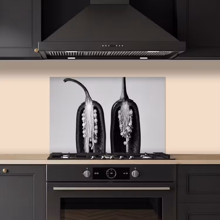 Kitchen splashback for hob - Peppers - Black - White - Seedlings — 5