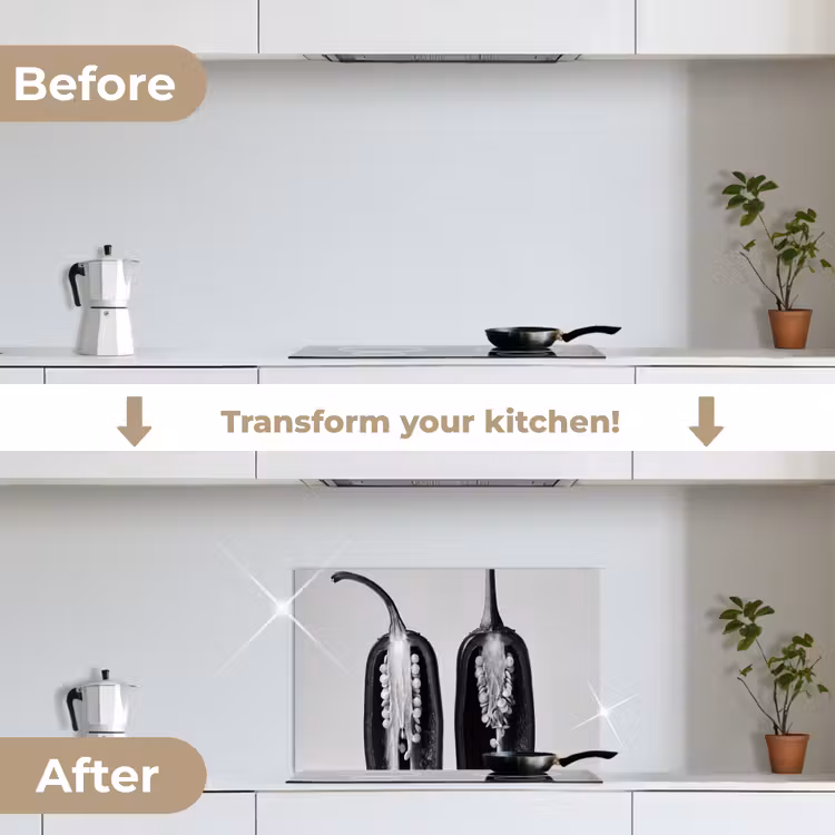 Kitchen splashback for hob - Peppers - Black - White - Seedlings — 7